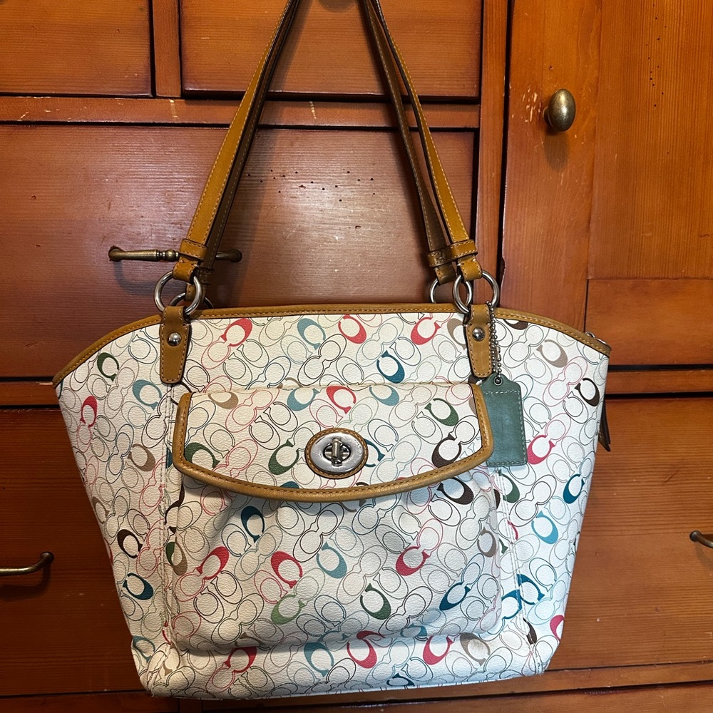 Large Coach Chelsea Signature C Monogram Shoulder Tote Zip Bag Multicolor
